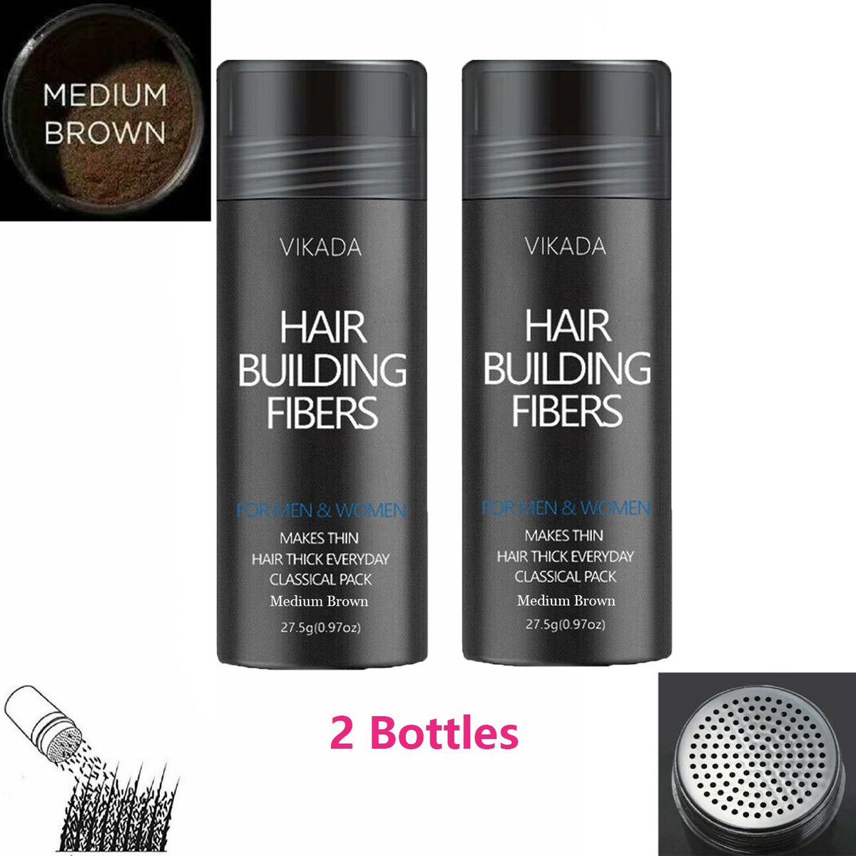 Hair Building Fibers Medium Brown 27.5g - 2 Bottles