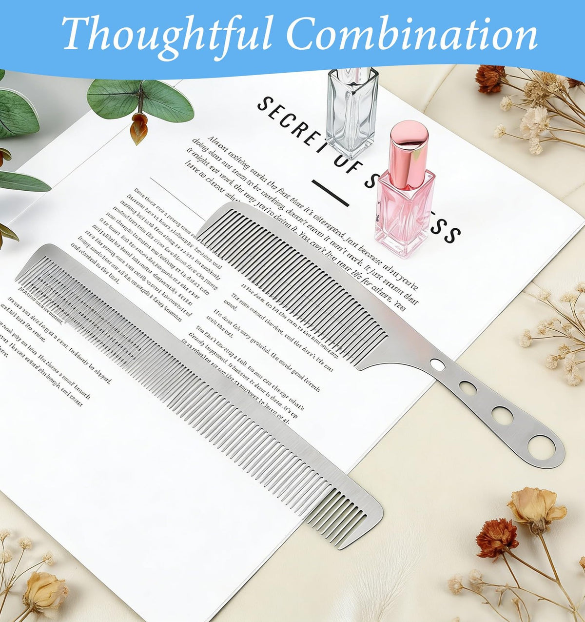 2 Pcs Stainless Steel Hair Comb Set for Women and Men - Anti-Static & Detangling