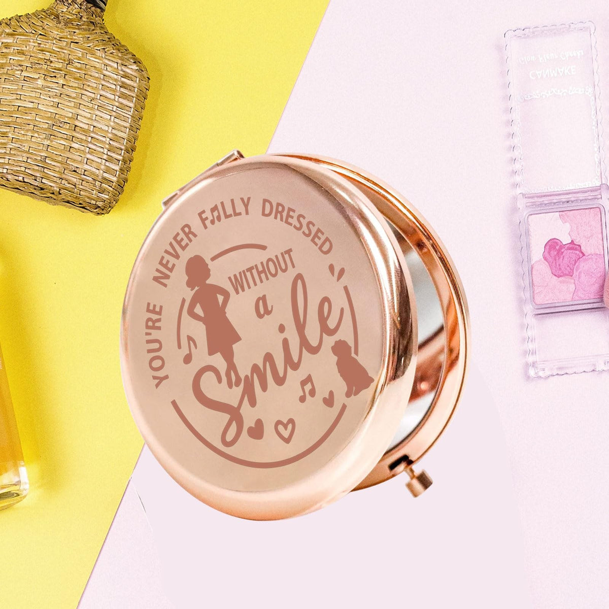 Pocket Mirror with Musical Design - Durable Stainless Steel Compact Mirror - Without Smile