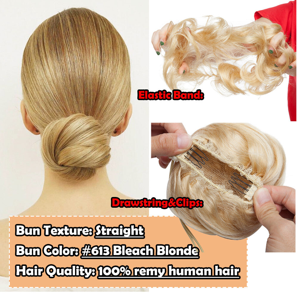 Real Human Hair Messy Bun Hairpiece Wrap On Updo with Drawstring & Clips