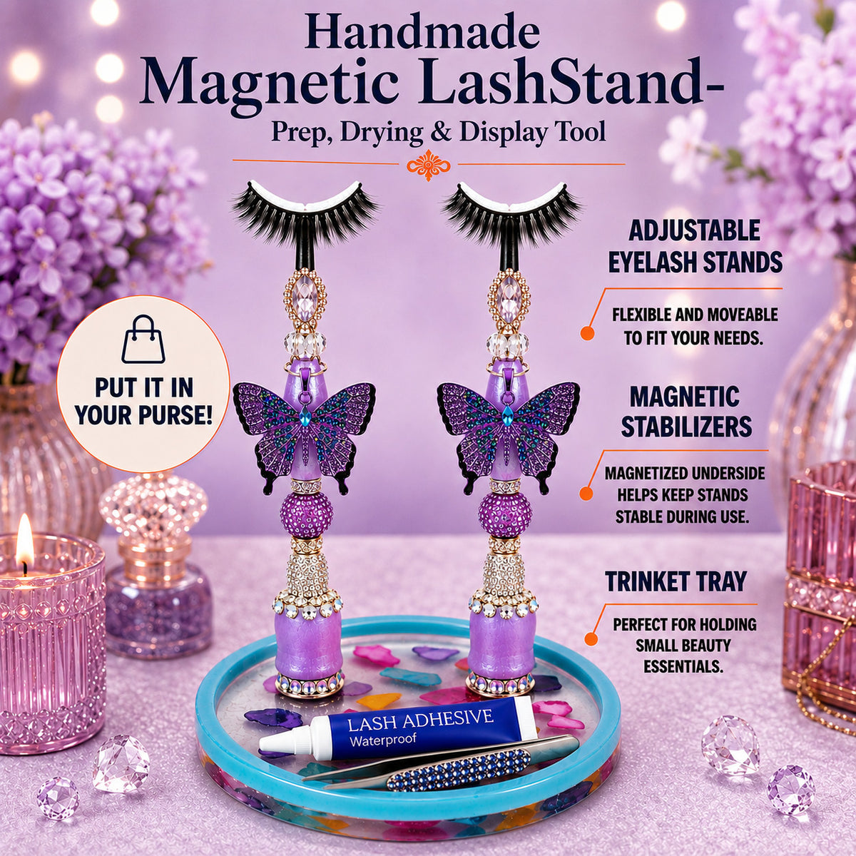 Magnetic Lash Stand – Handmade Prep, Drying & Display for False Eyelashes