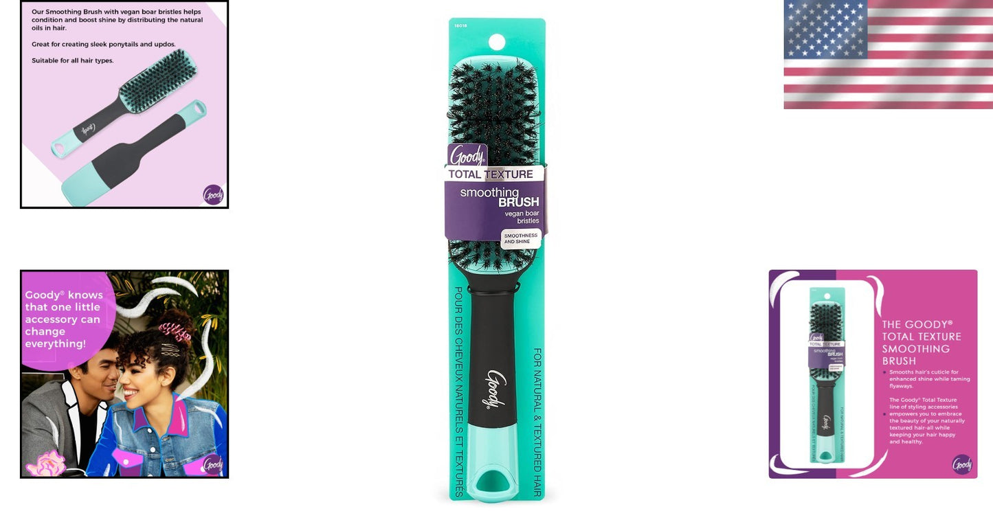 Boar Bristle Hair Brush for Shine and Frizz Control - Texture Smoothing Tool