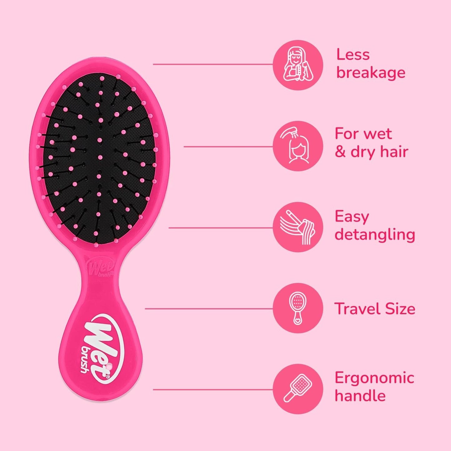 Pink Hair Detangler Brush - Portable Ultra-Soft IntelliFlex Bristles for Gentle Tangle-Free Care