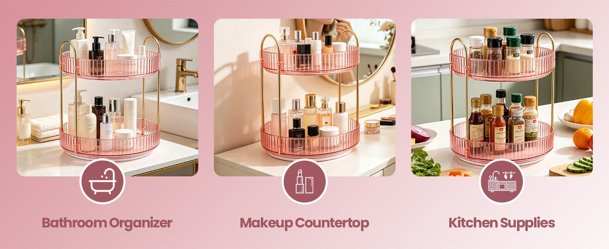 Rotating Makeup Organizer with 360° Turntable - Vanity, Bathroom & Bedroom Storage