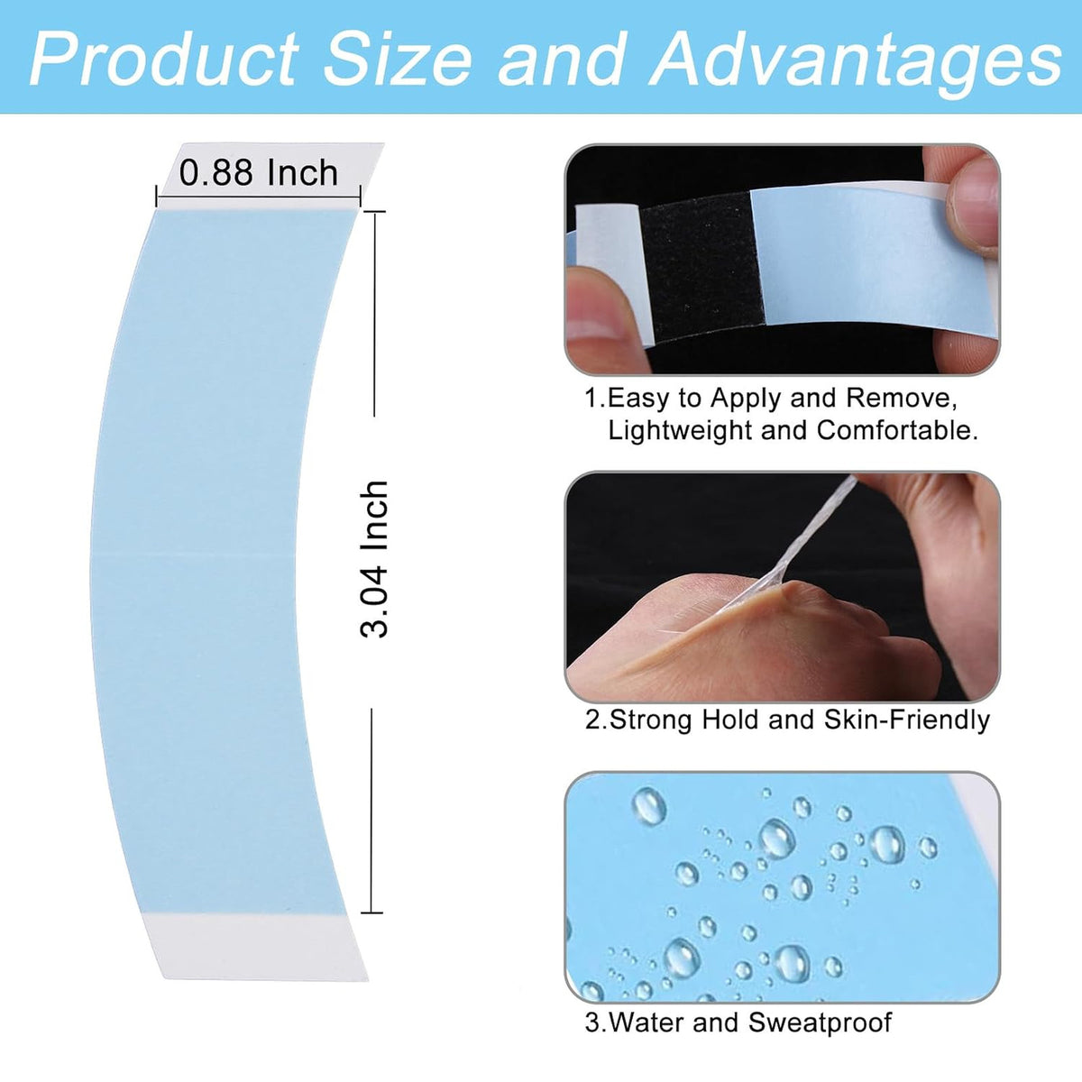 Waterproof Double Sided Wig Tape - Clear Adhesive for Lace Front Wigs 48PCS