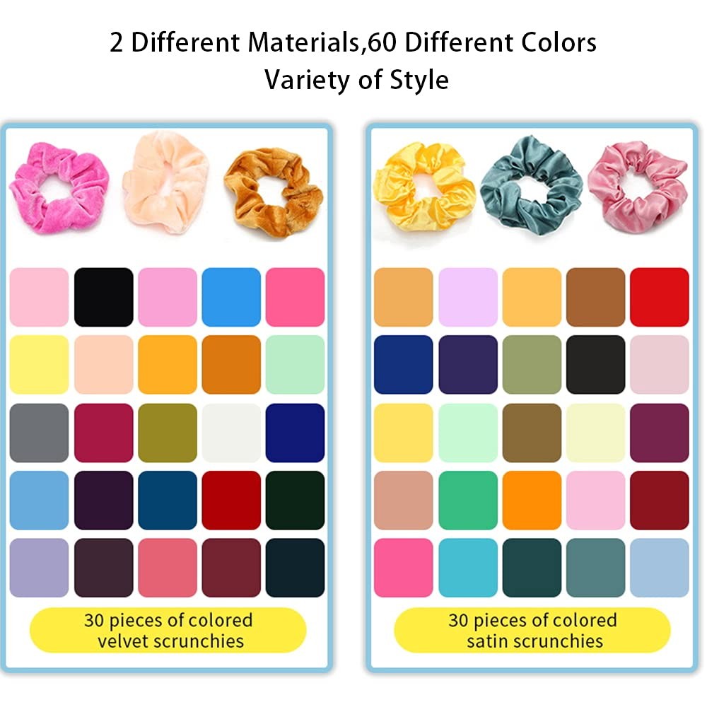 60 Pcs Soft Velvet and Satin Scrunchies for Count (Pack of 1),