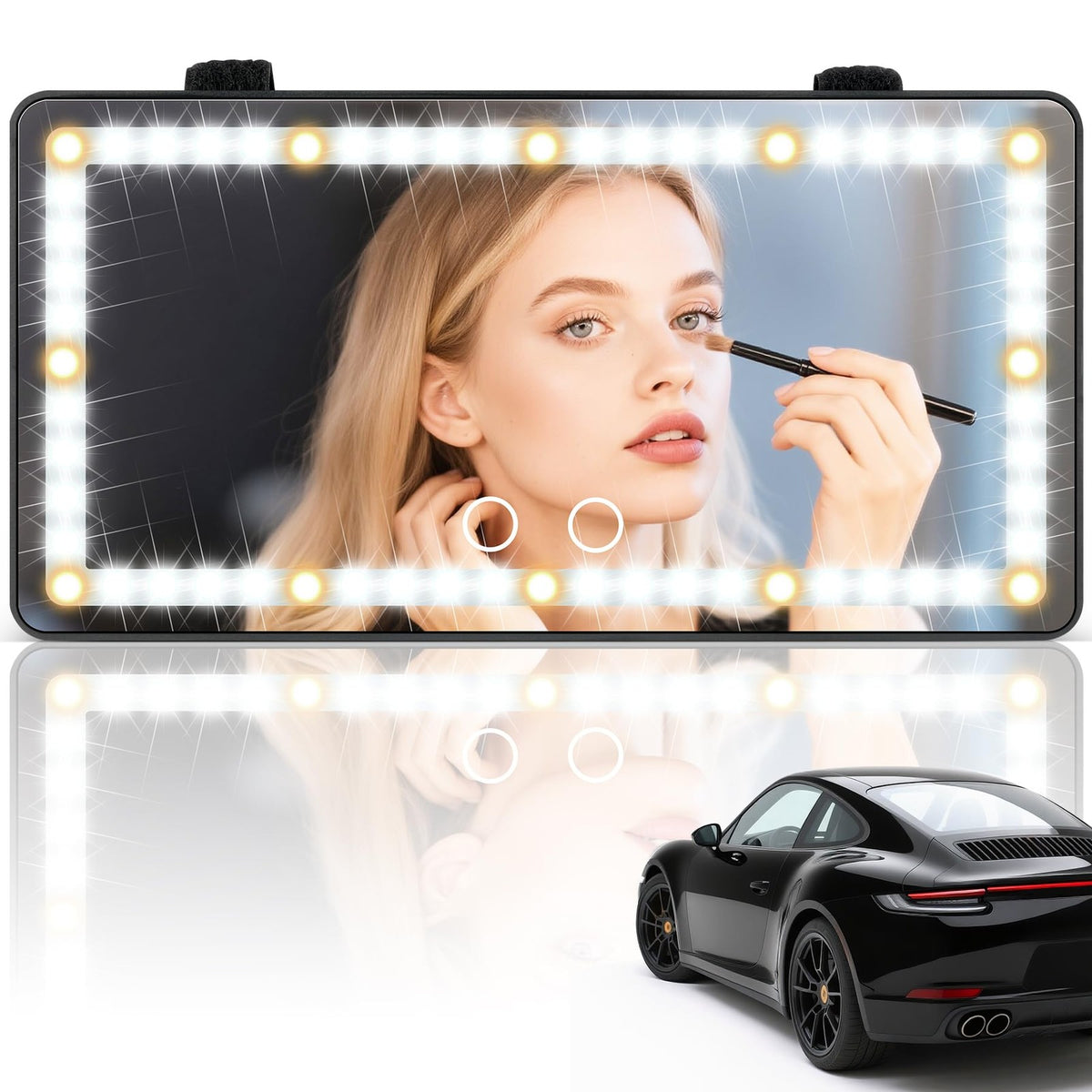 Rechargeable Car Sun Visor Vanity Mirror with 60 LEDs & Dimmable Lights