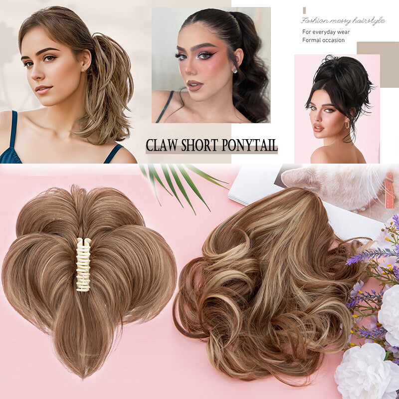 Messy Bun Scrunchie Hair Ponytail Claw Clip Updo Extensions - Thick Ombre