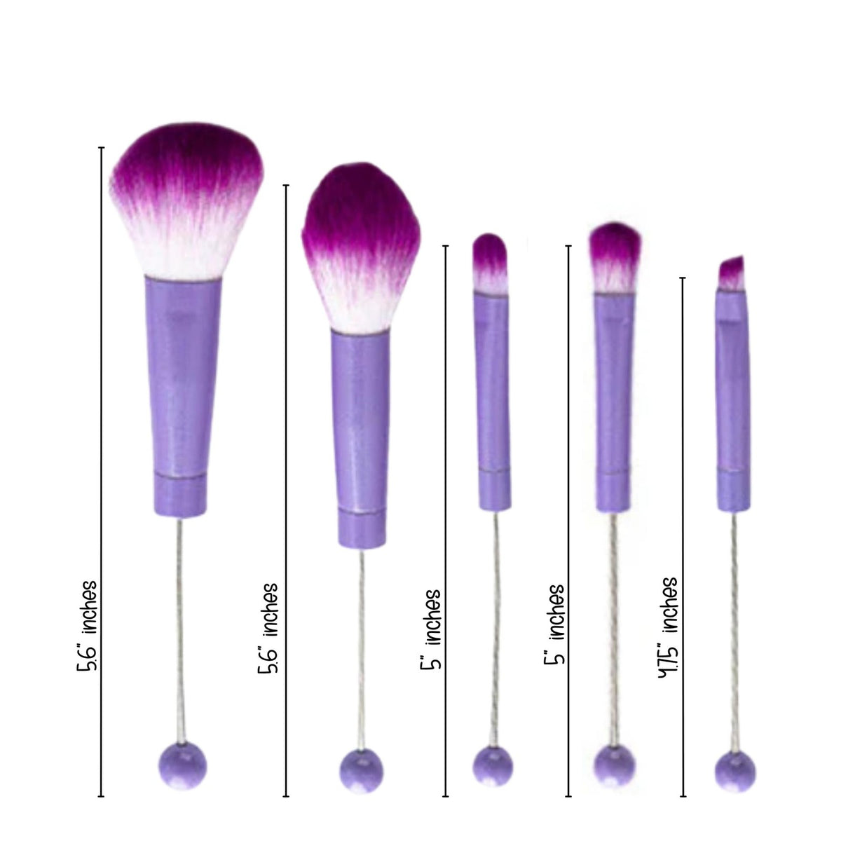 Purple Beadable Makeup Brush Set of 5 with Customizable Handles