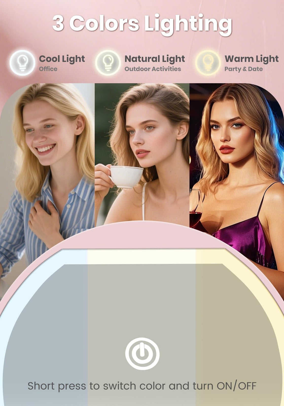Rechargeable Lighted Makeup Mirror with 40X Magnification & Dimmable LED Lighting - Compact Travel Mirror, Pink