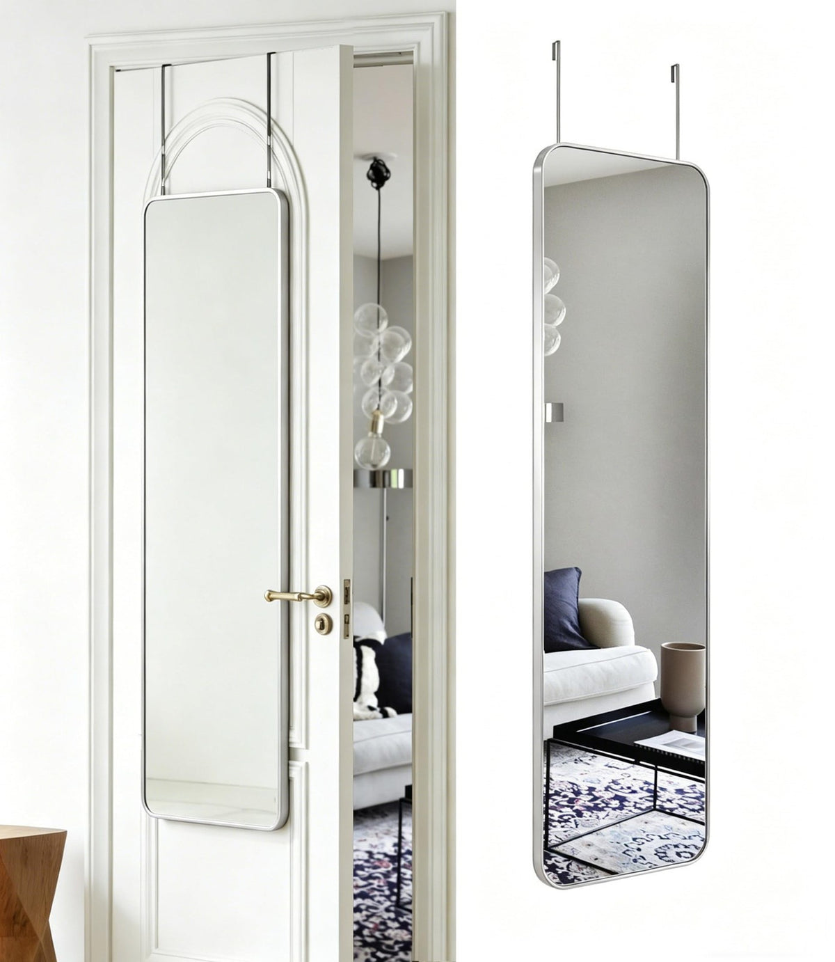 Over The Door Mirror 48x14 Full Length Rectangular Shatterproof Silver White