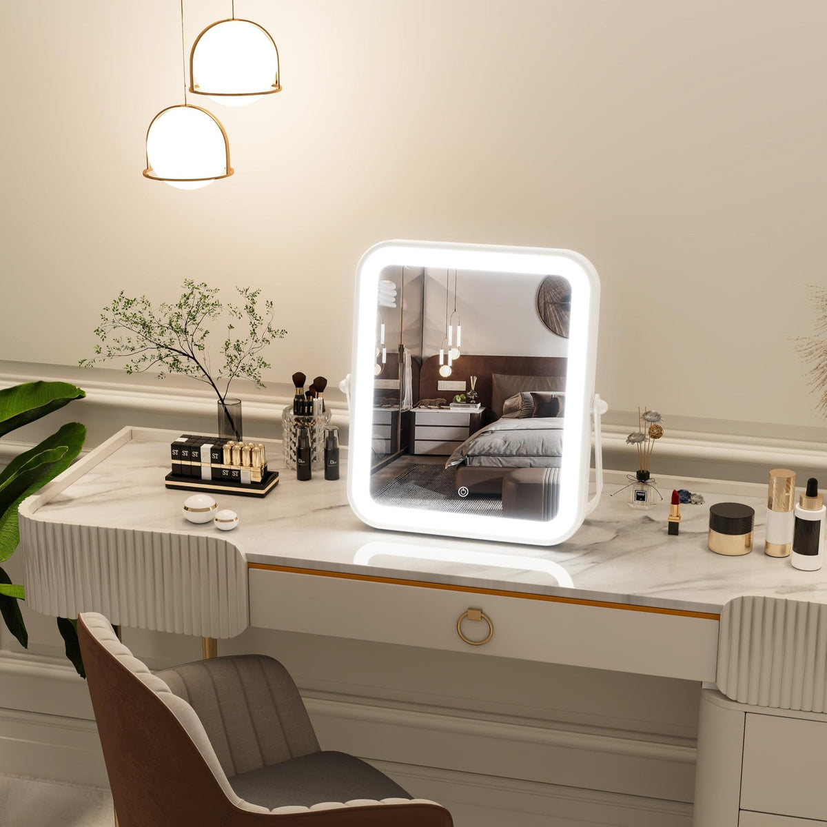 Travel LED Makeup Mirror with Lights, Portable Vanity Mirror with Adjustable Brightness