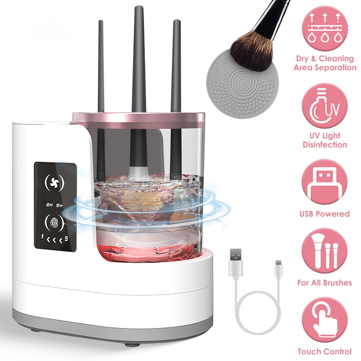 Electric Makeup Brush Cleaner and Dryer with UV Disinfection - 4 in 1