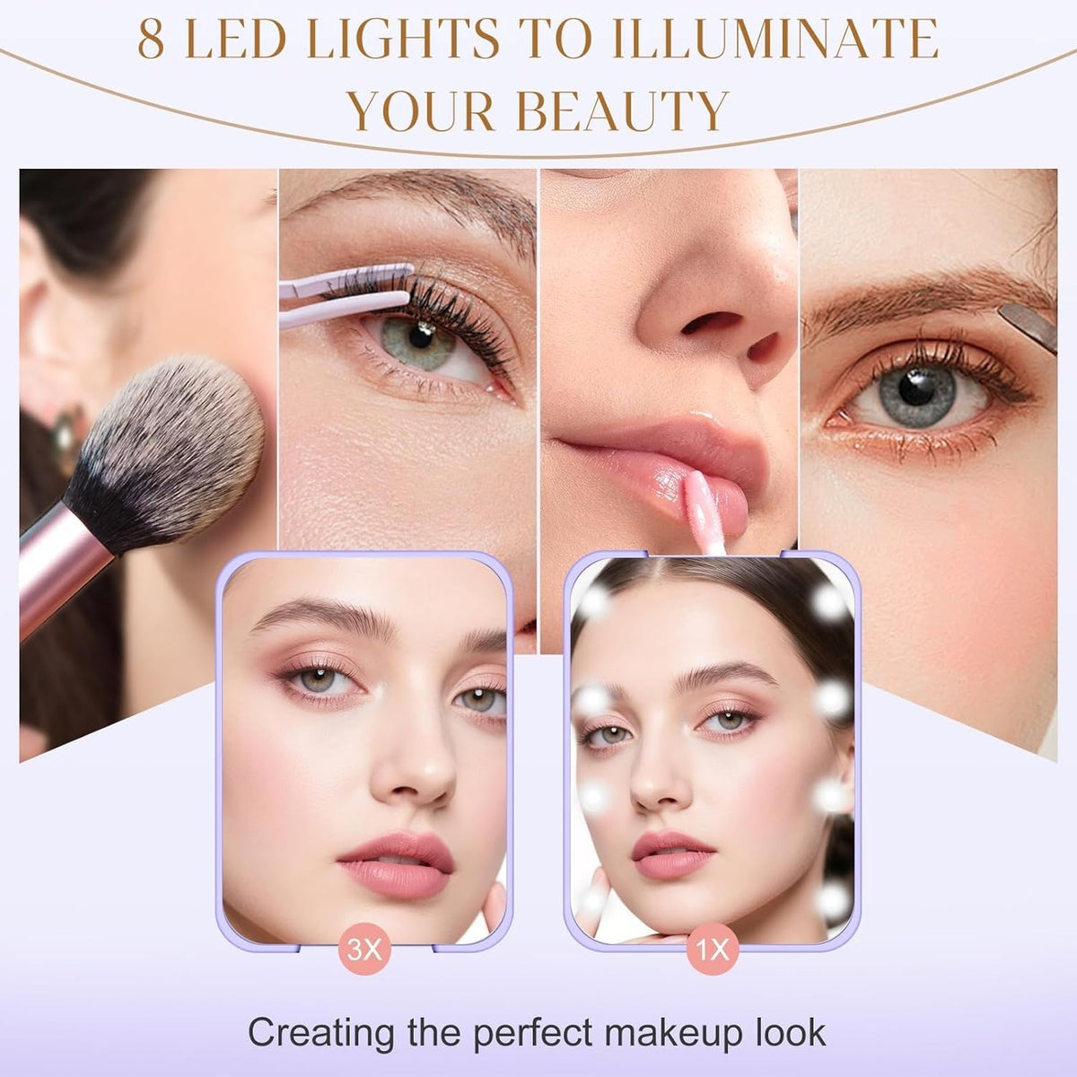 Portable LED Pocket Mirror with 1X/3X Magnification and Bright Lights