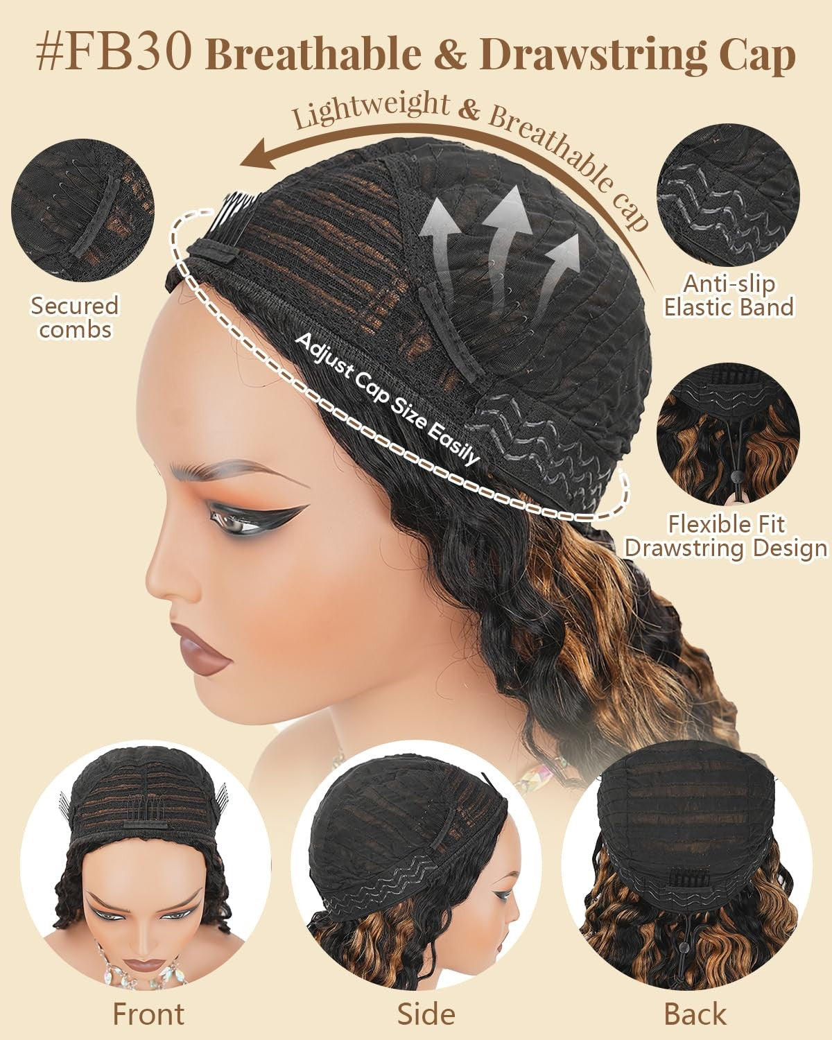 Burmese Curly Half Wig 26 Inch Ombre Auburn Human Hair Natural Look