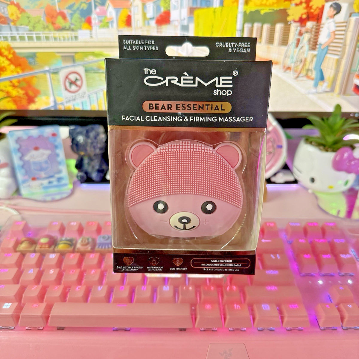 Facial Cleansing & Firming Massager - Pink, USB Rechargeable, Bear-Shaped
