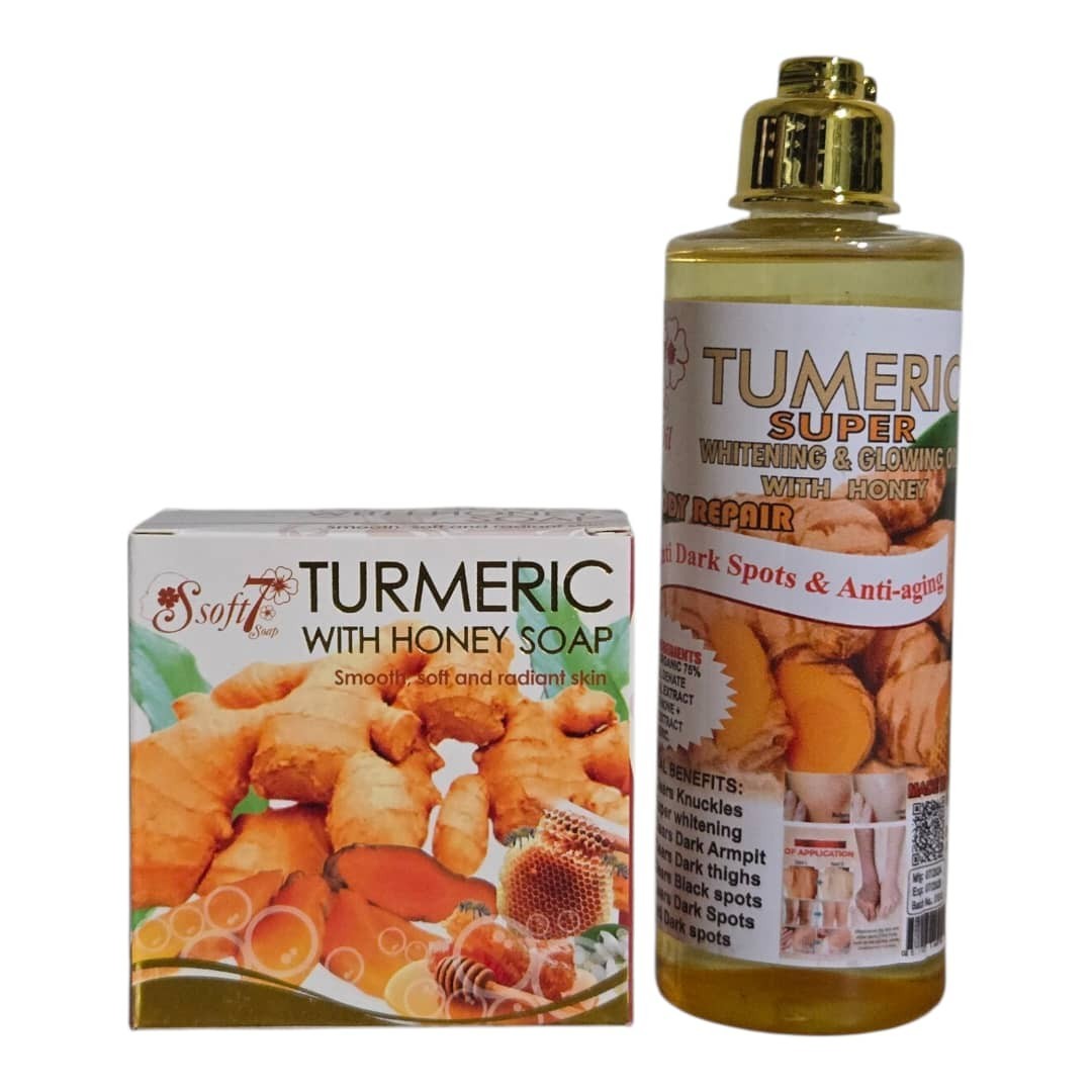 Turmeric Honey Body Oil & Soap Set for Whitening & Glowing Skin - 2 Pieces