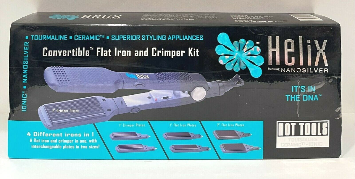 Helix Nano Silver Convertible Flat Iron and Crimper Kit - 4-in-1 Hair Styling Set