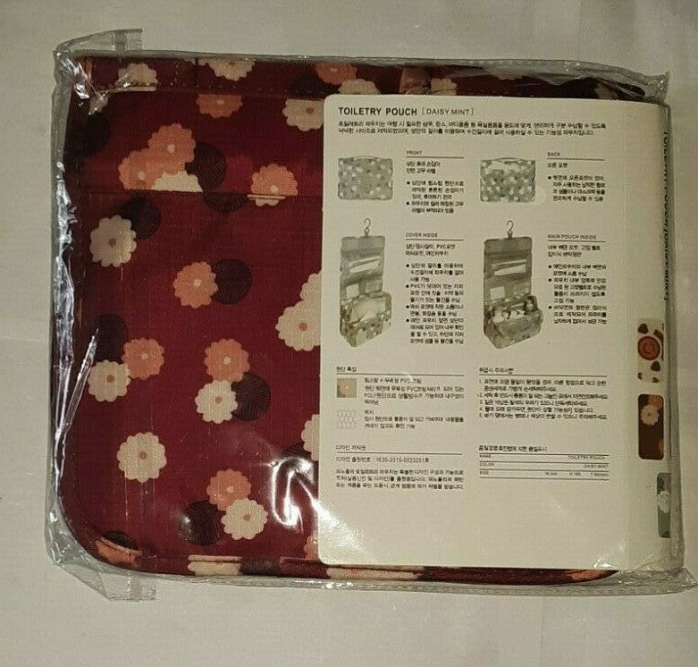 Hanging Travel Toiletry Bag - Floral Daisy Mint Cosmetic Organizer