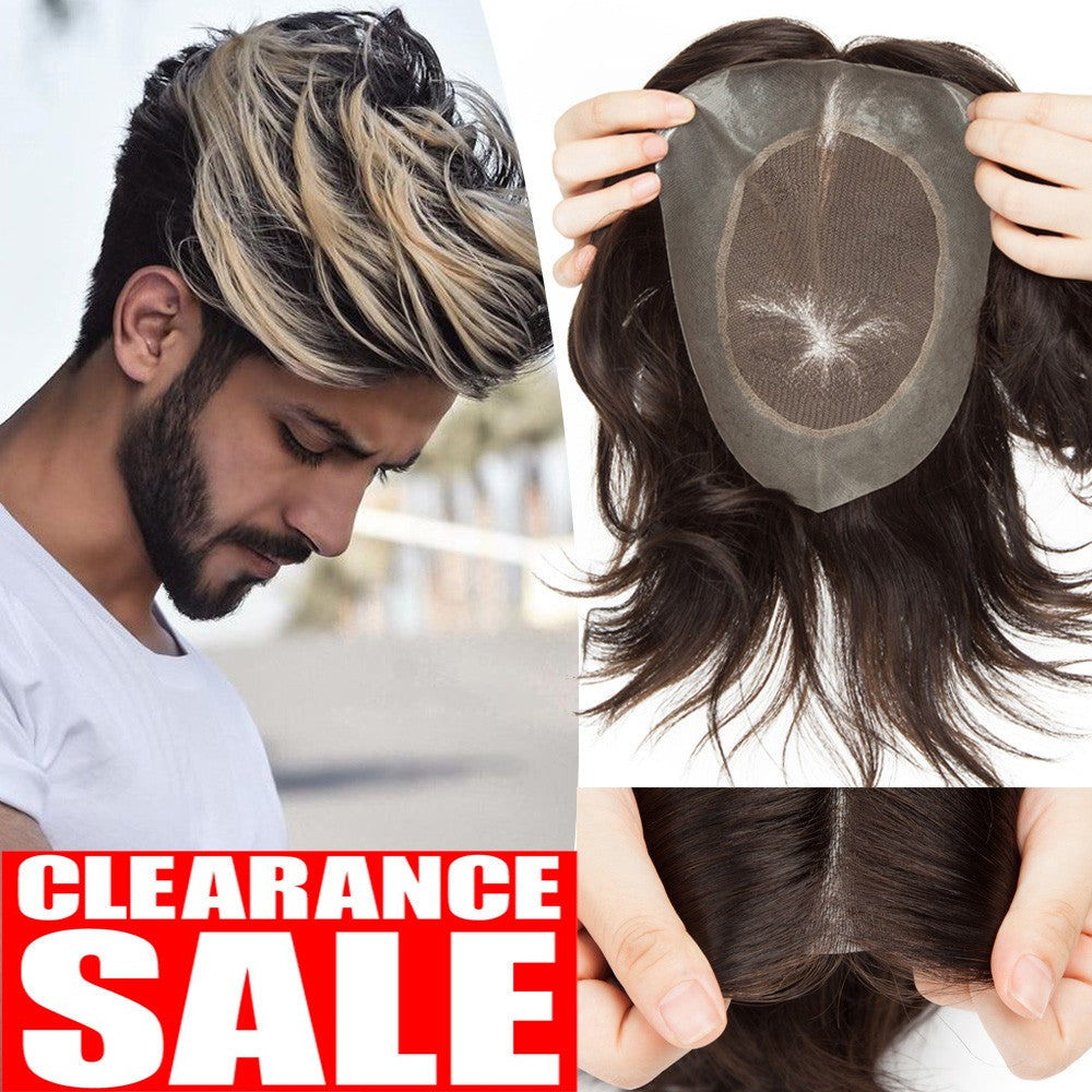 Men's Hair Replacement System Toupee Human Hair Skin V Loop - Natural-Looking Hairpiece