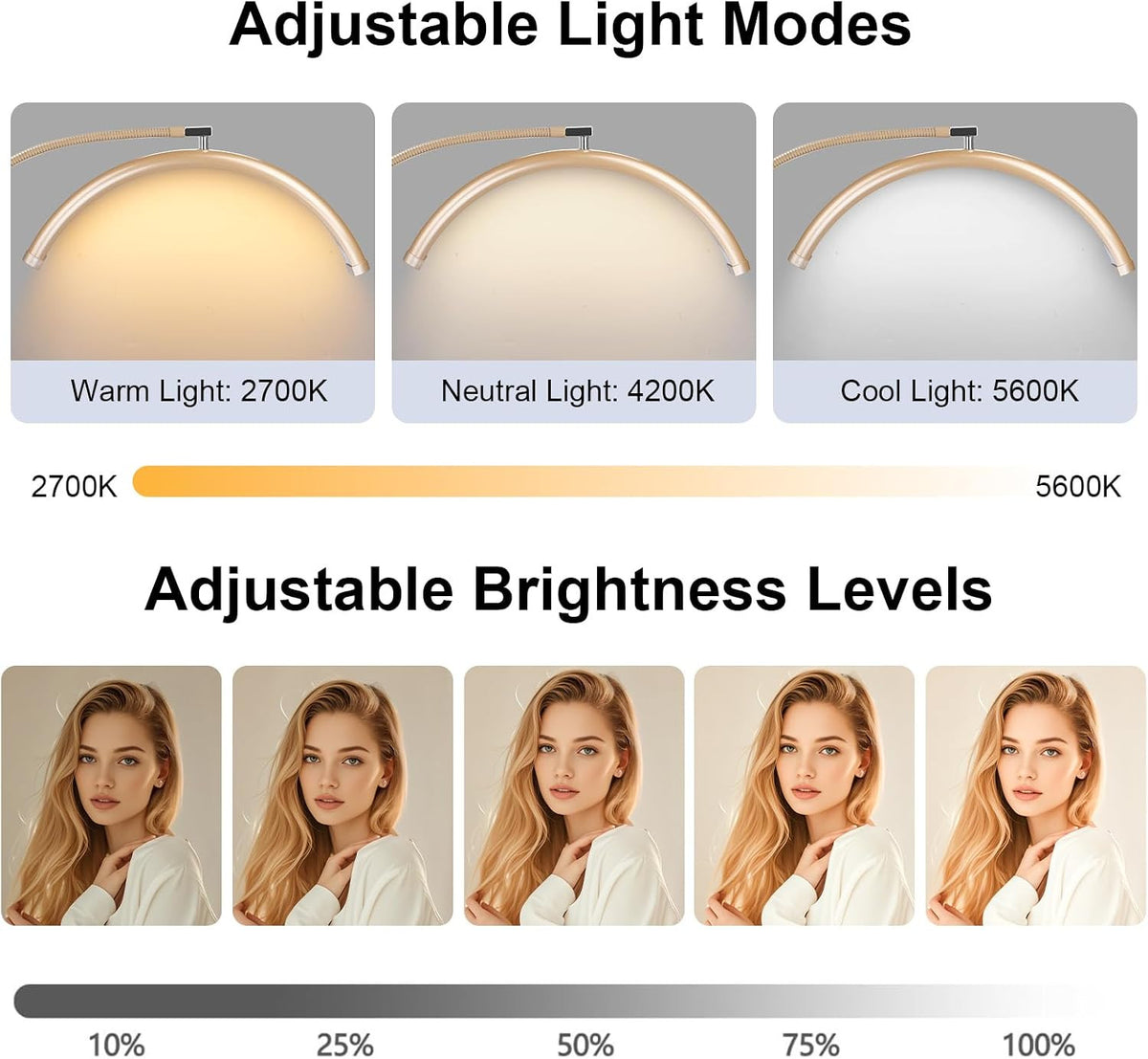Dimmable LED Lash Light for Eyelash Extensions & Estheticians, Adjustable Floor Lamp with Gooseneck