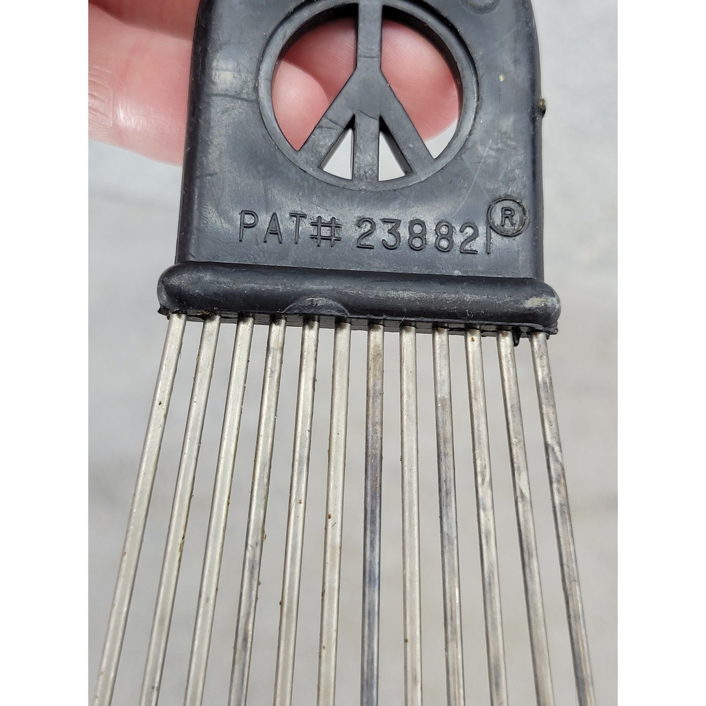 Vintage Afro Pick Hair Comb Black Fist Peace Sign Metal Tines 1970s