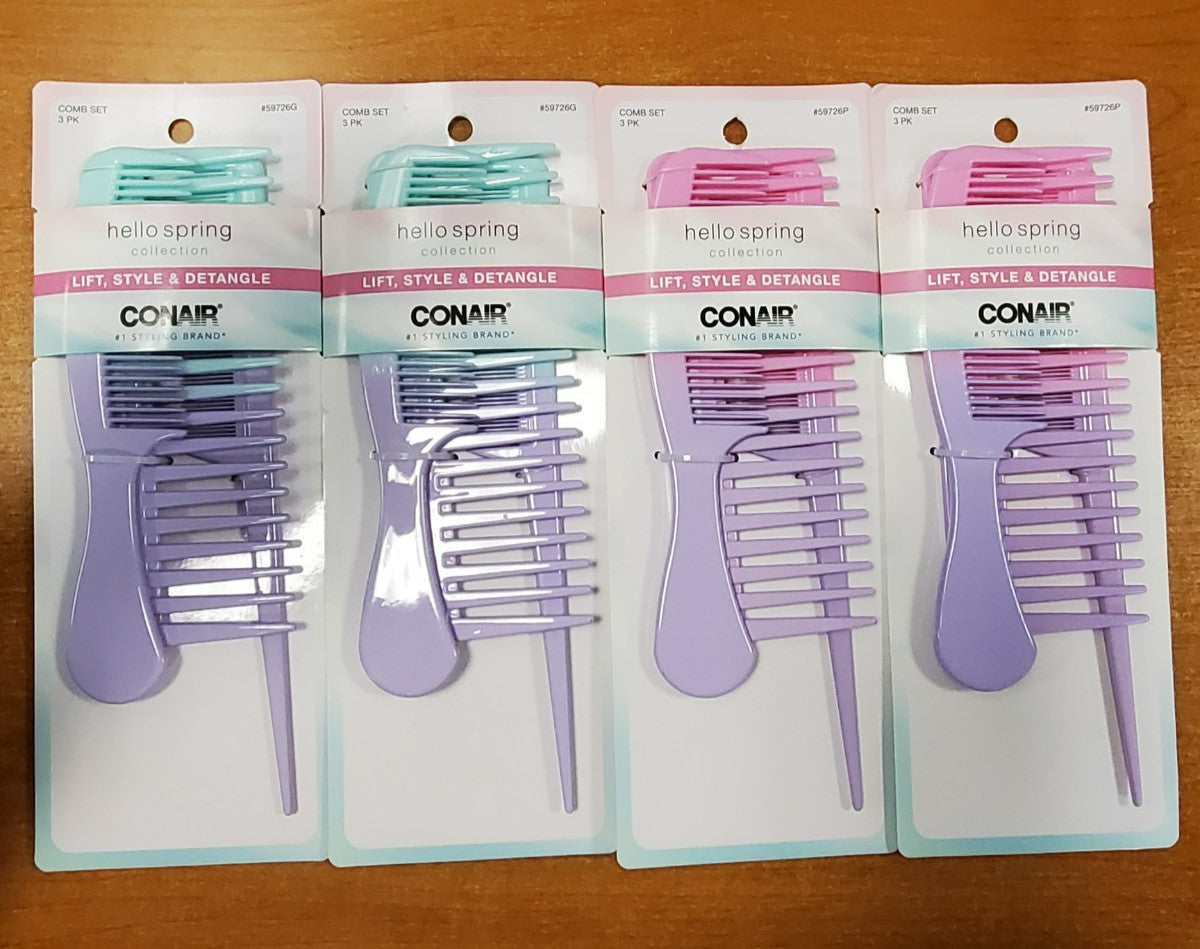 4-Piece Hair Comb Set for Detangling Styling and Parting - Purple, Blue, Pink