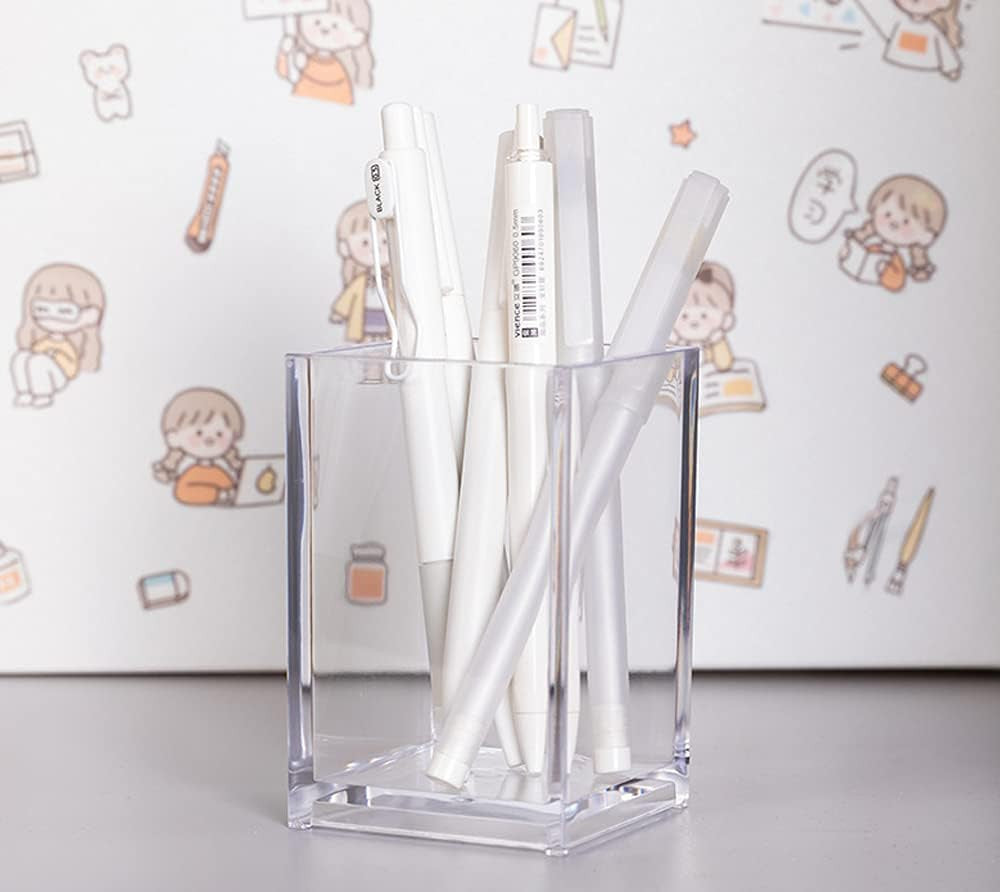 Clear Acrylic Pen and Makeup Brush Holder Cup - Desk Organizer