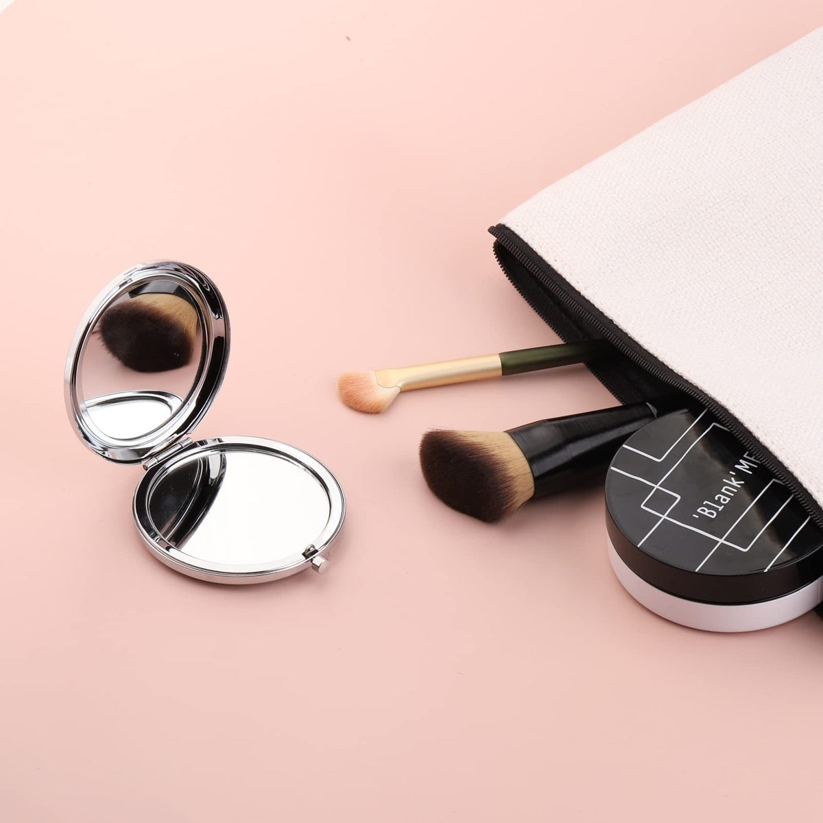Mini Travel Compact Mirror with Magnifying & Standard Sides - Silver