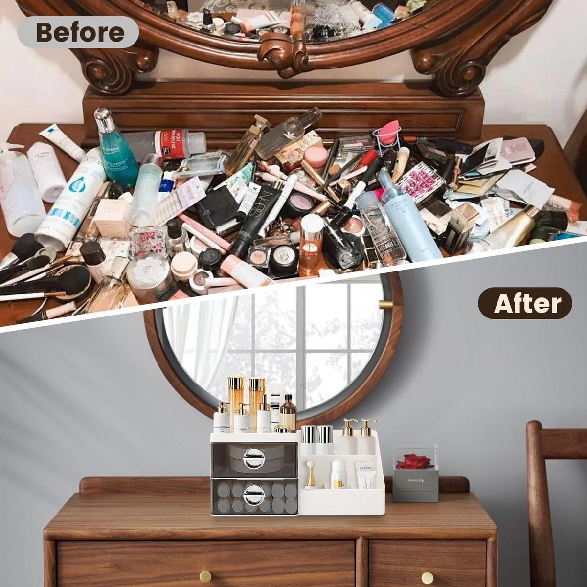 Large Capacity Makeup Organizer with Clear Drawers for Vanity and Skincare