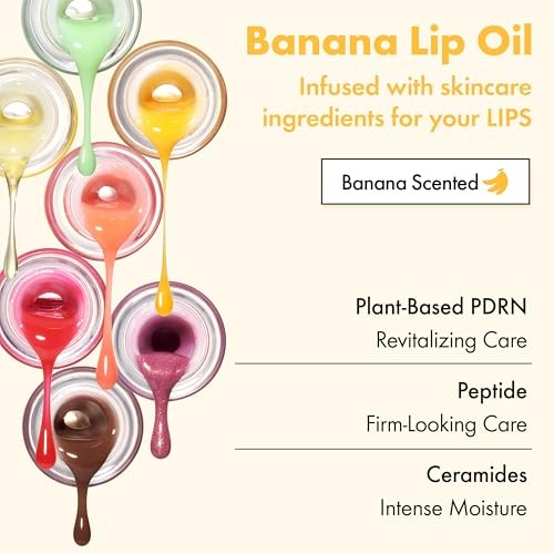 Moisturizing Lip Oil with Banana Extract - Clear Glossy Finish, 0.15 Fl Oz