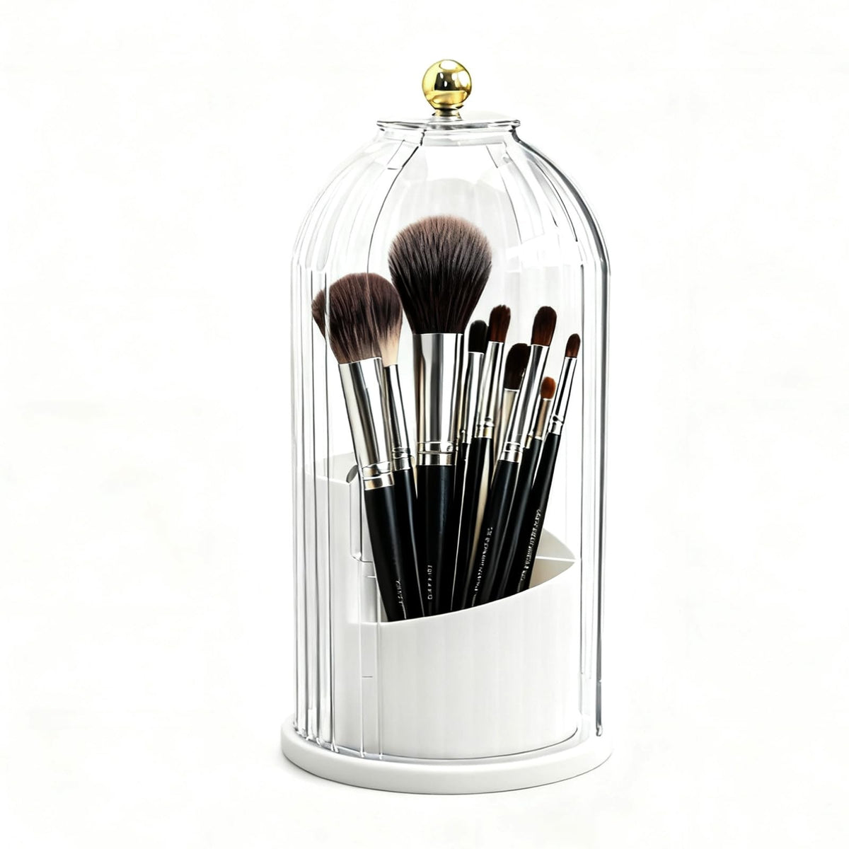 Rotating Makeup Brush Holder Organizer with Dustproof Lid - Transparent
