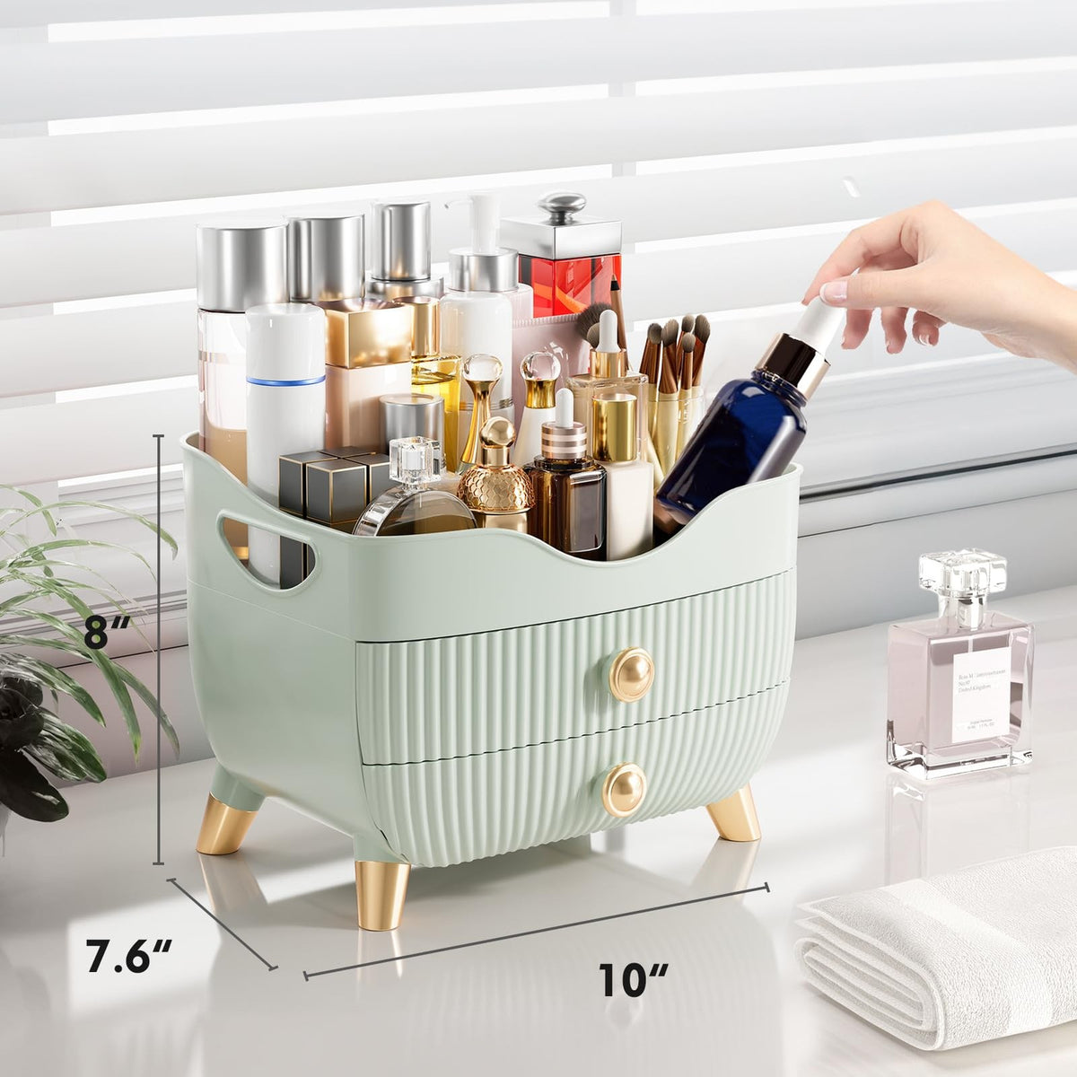 Large Capacity Makeup Organizer with Drawers and Top Compartment for Skincare and Cosmetics