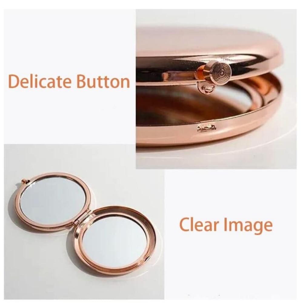 Rose Gold Compact Mirror with 1x/2x Magnification - Portable Folding 2.76 Inch Double-Sided Makeup Mirror
