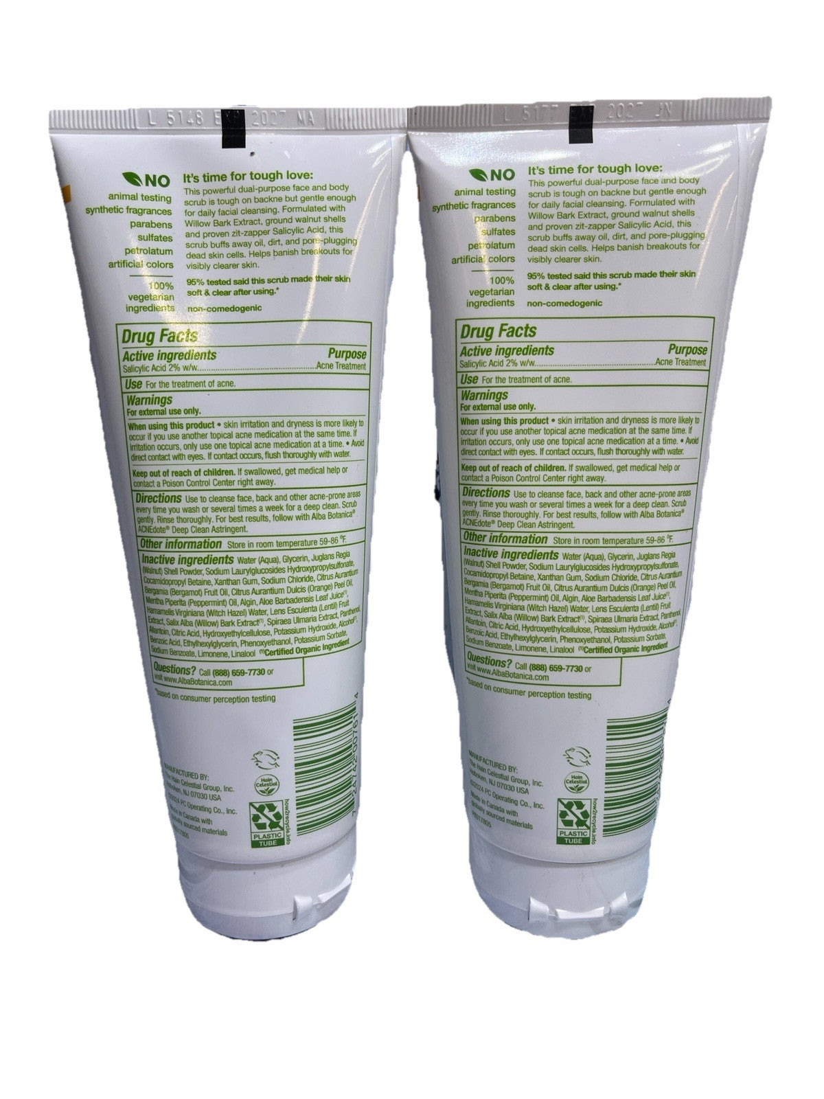 2 Alba Botanica Acnedote Exfoliating Face & Body Scrub 8 oz New
