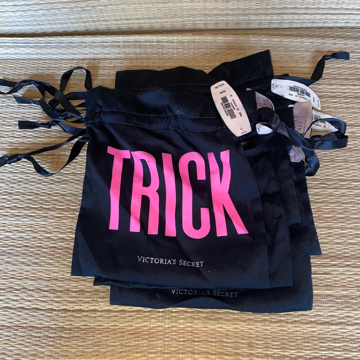 Victoria's Secret Trick or Treat Gift Bags - Black Drawstring Halloween Bags, 5x6 Inches, Pack of 35