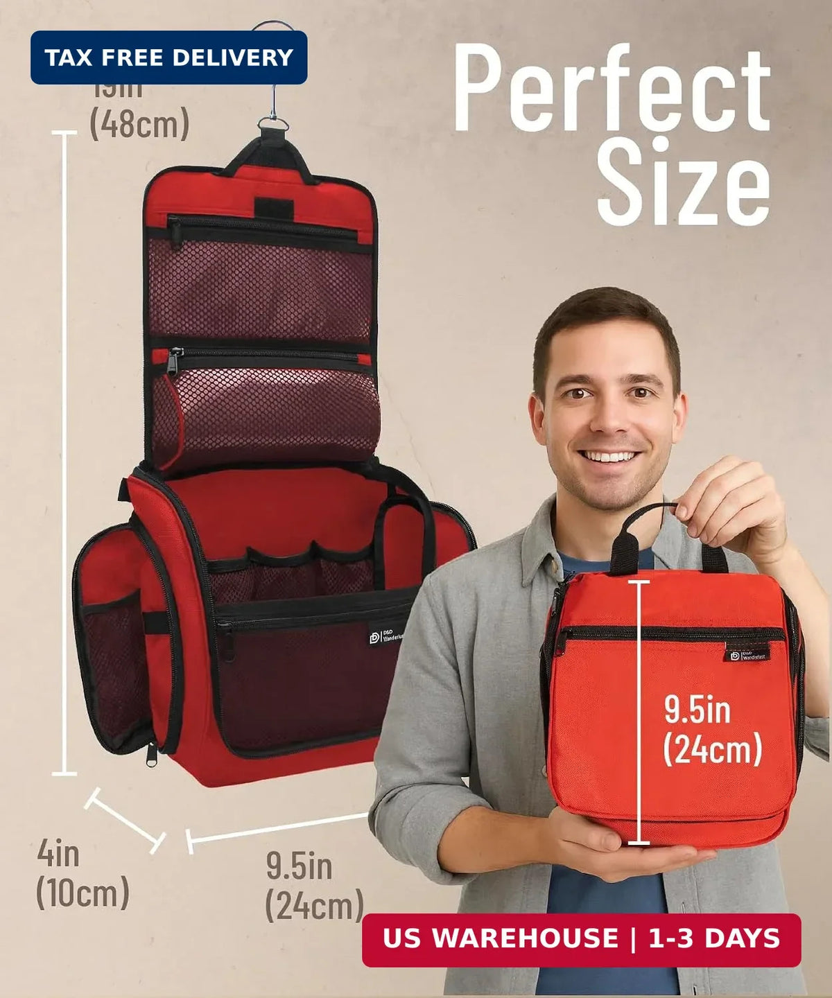 Travel Toiletry Bag with 10 Compartments Water-Resistant Hanging Organizer