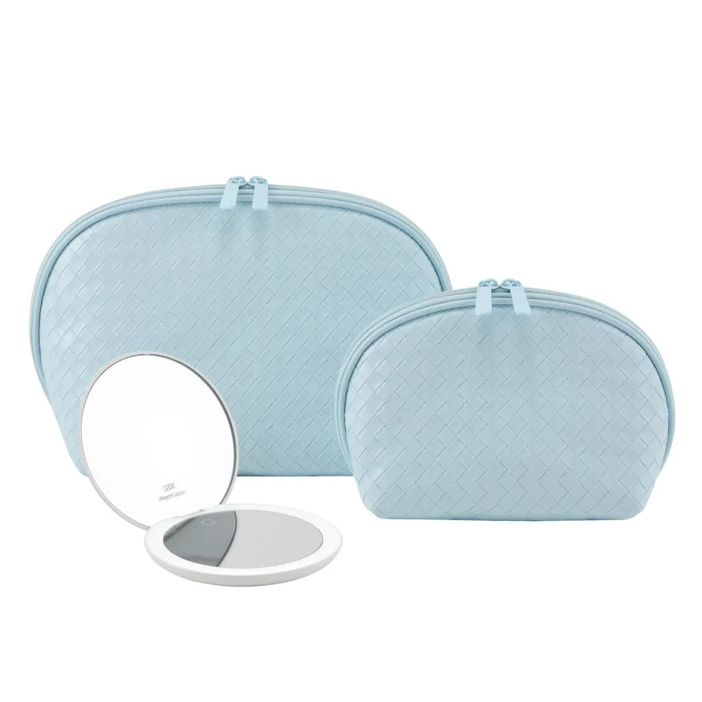 3-Piece Faux Leather Cosmetic Bags with Rechargeable LED Mirror