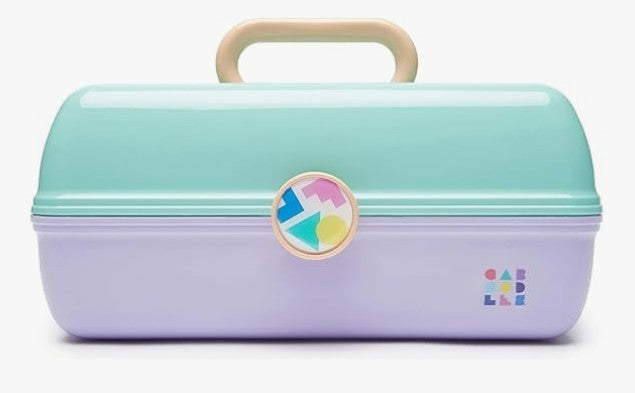 Travel Makeup Organizer Case with Mirror and Multiple Compartments - Seafoam Over Lavender