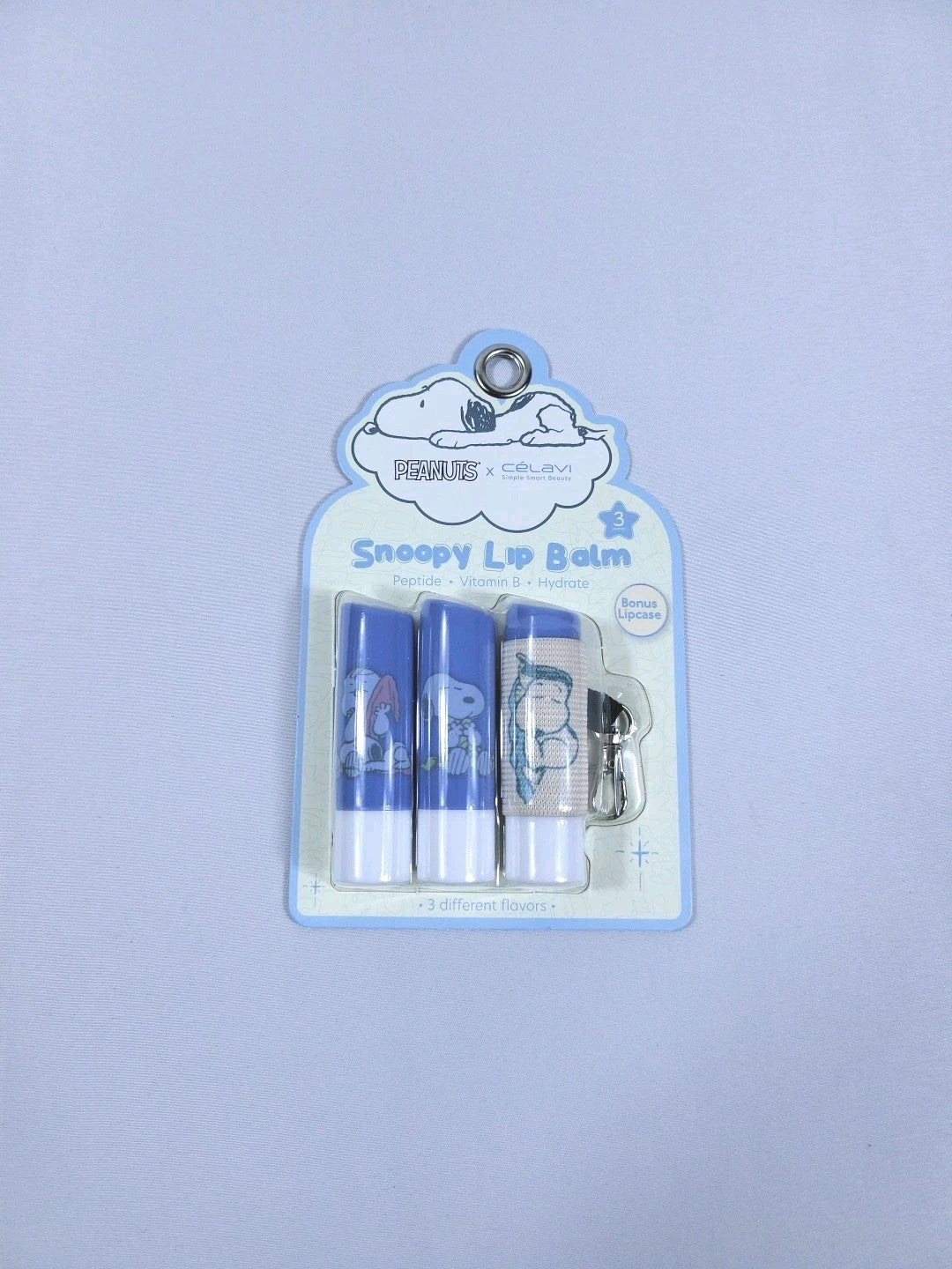 Snoopy Lip Balm Set with Bonus Case - 3 Flavors Peanuts x Celavi