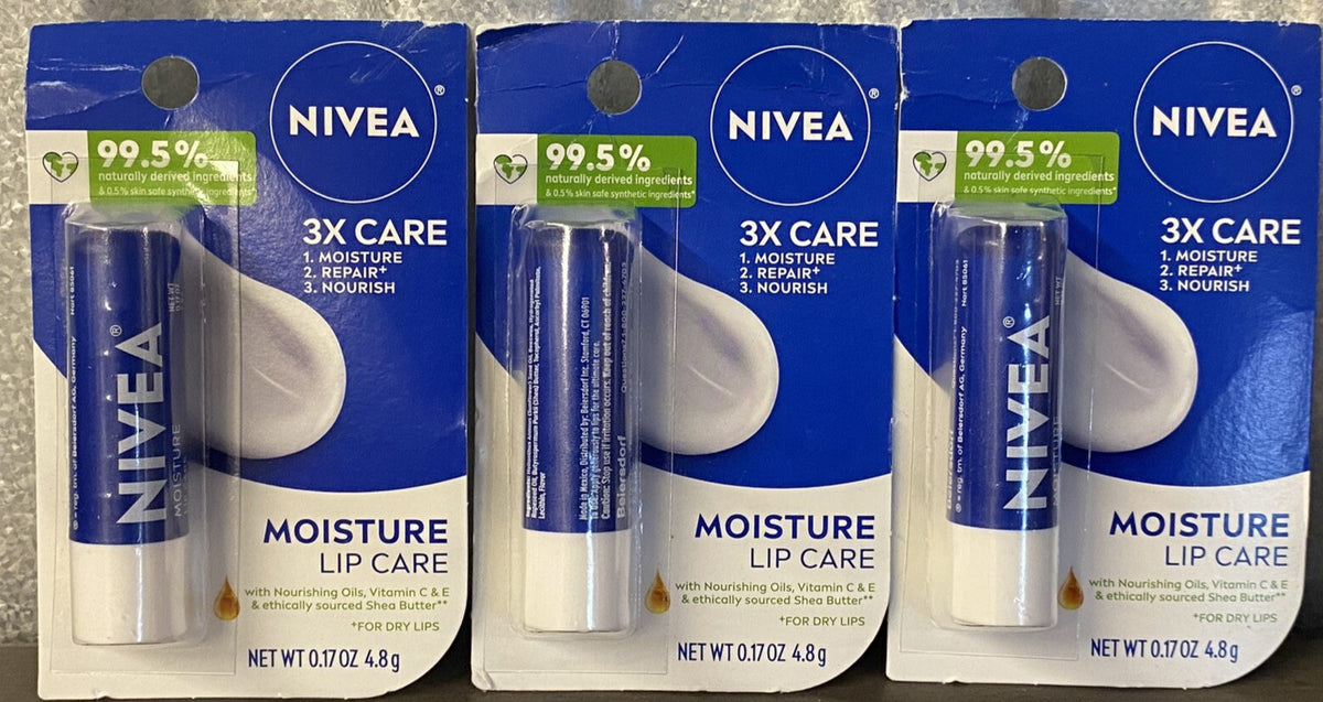 NIVEA Moisture Lip Care Set - 3 Pack Hydrating Lip Balm