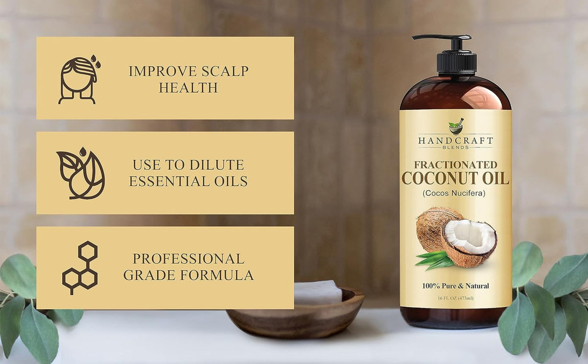Fractionated Coconut Oil 16 fl oz | Pure Carrier Oil for Skin & Hair
