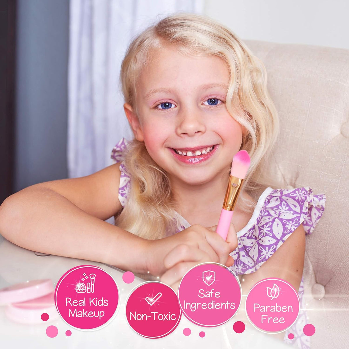 Kids Makeup Kit with Pink Unicorn Purse, Non-Toxic Washable Cosmetic Set for Girls