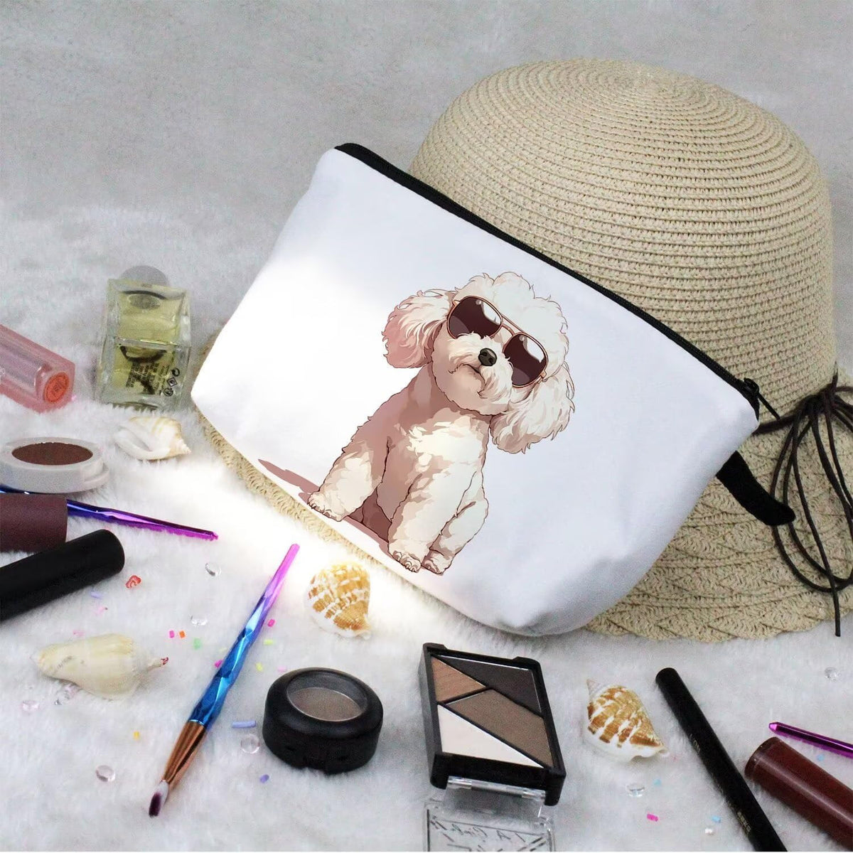 Cute Bichon Frise Makeup Bag Small Organizer Zipper Pouch for Travel Women