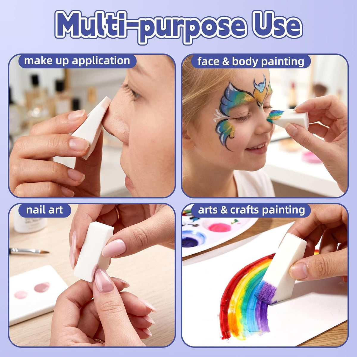 White Makeup Sponges Set - Small Triangular Latex-Free Cosmetic Wedges (96 Pieces)