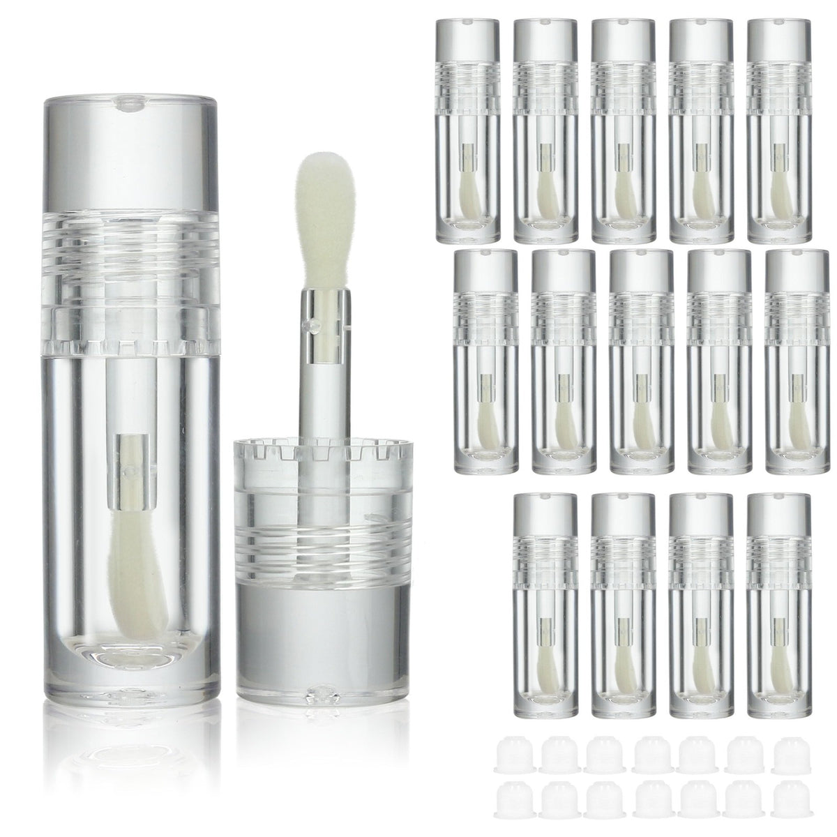 14 Pack 6ml Lip Gloss Tubes with Big Doe Foot Wand - DIY Refillable Clear & Pink