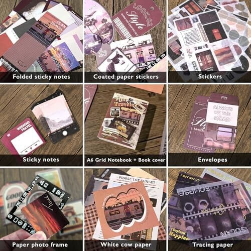 Travel Scrapbooking Supplies Kit with A6 Notebook and Vintage Paper Crafts