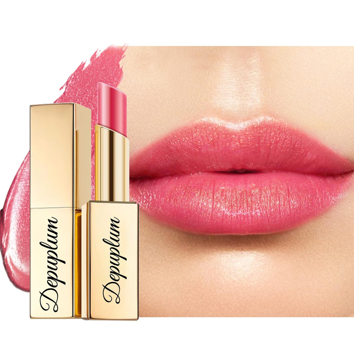Berry Pink Shimmer Lipstick - Moisturizing Vegan Lip Gloss with Sparkle
