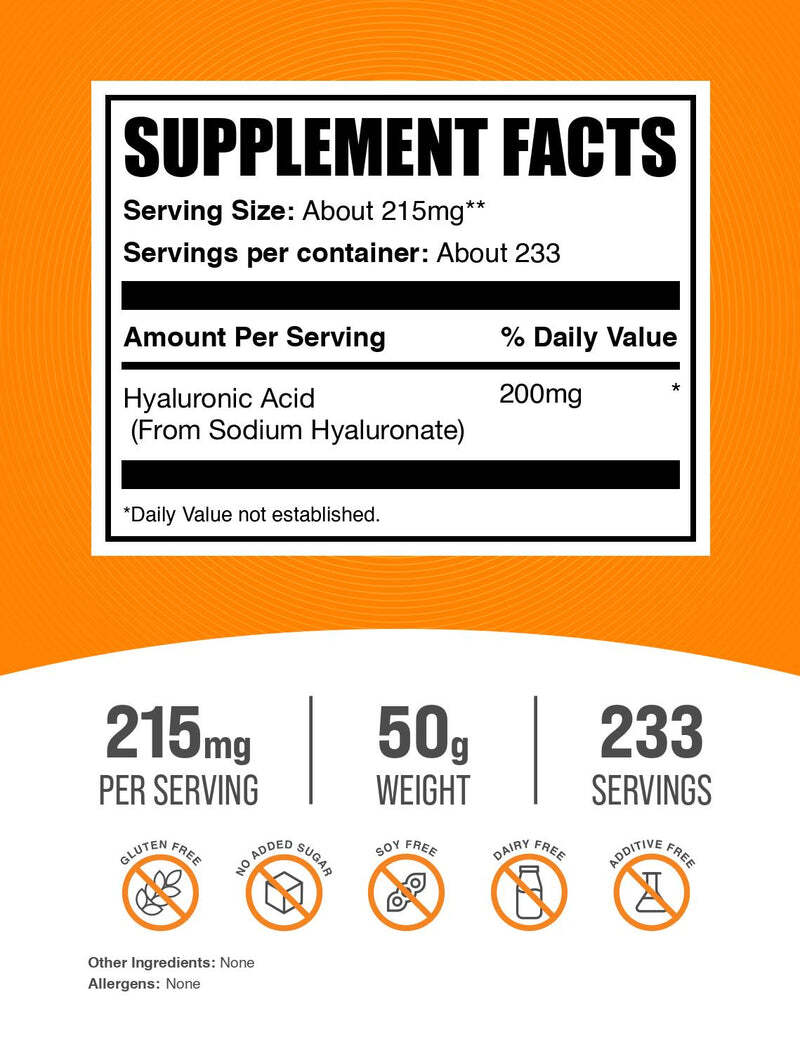 Hyaluronic Acid Powder 215 mg per Serving | Bulk Supplement for Skin & Joint Support