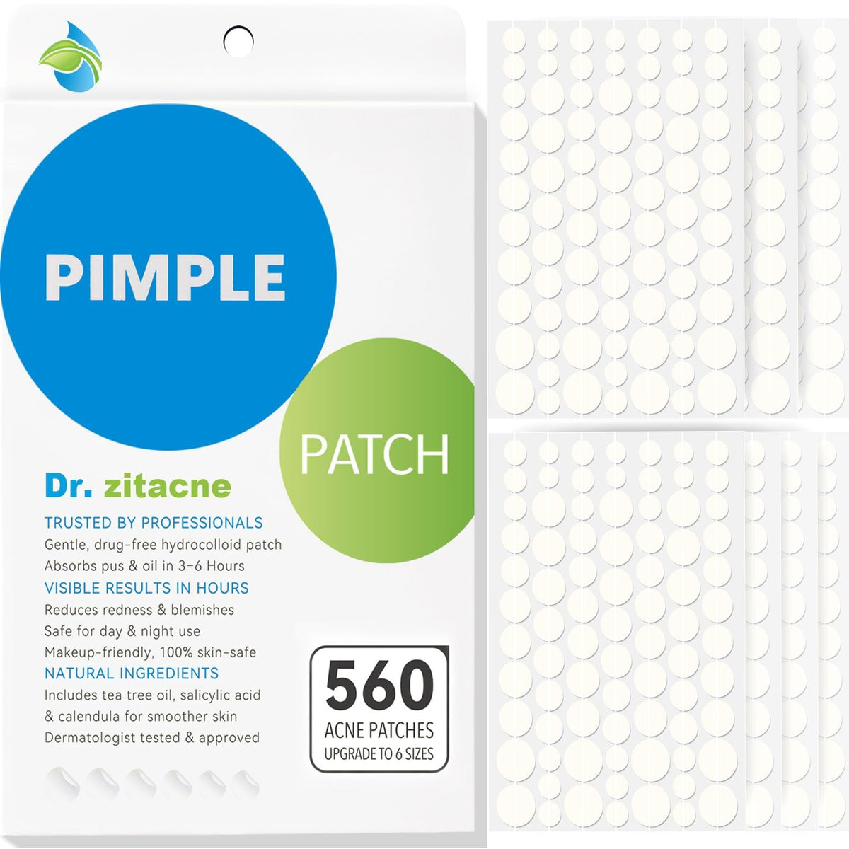 560 Pimple Patches for Face - 6 Sizes, Hydrocolloid Acne Treatment